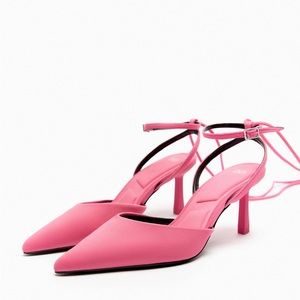 Fabric heeled slingbacks Zara pink Barbie heels